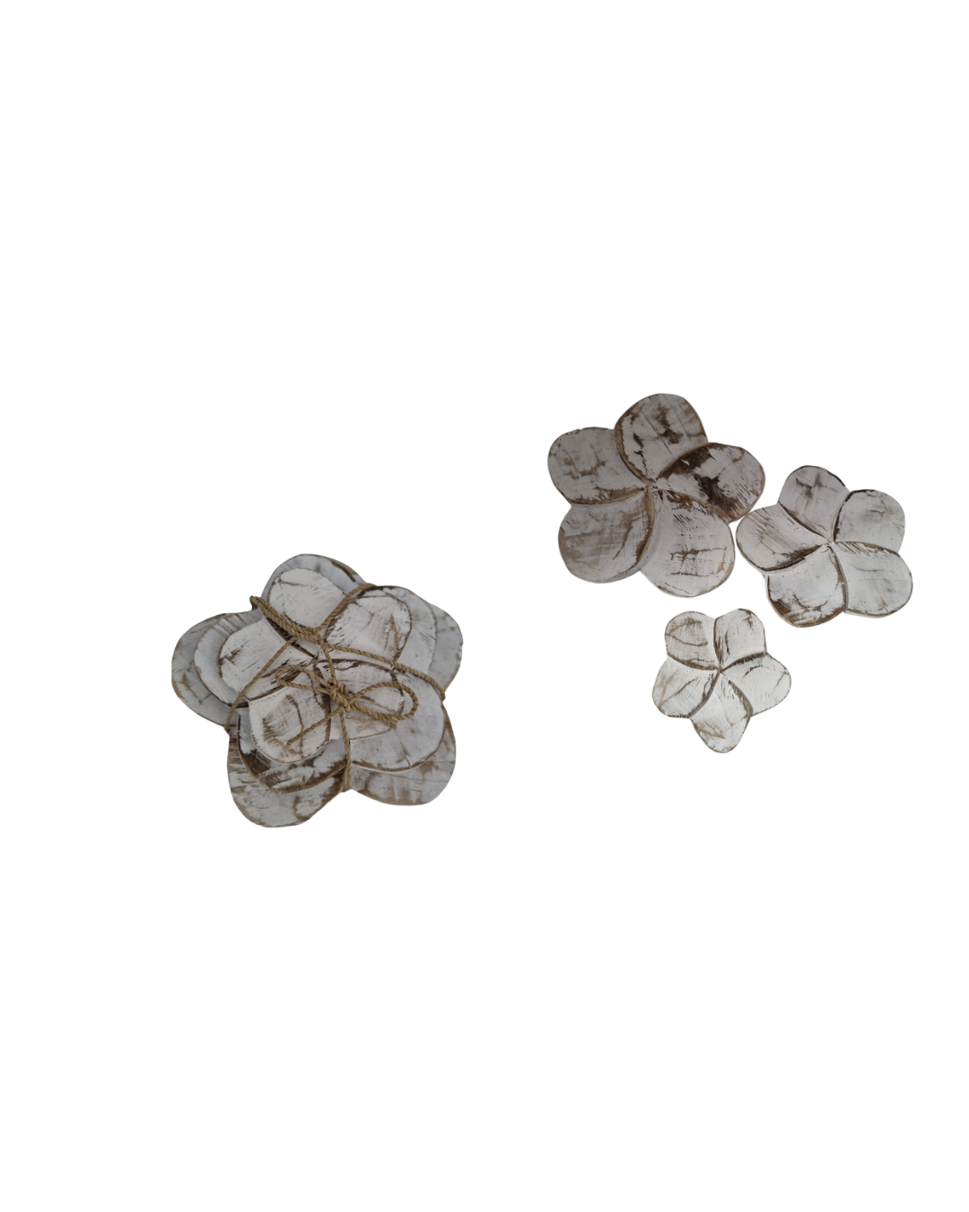 Wooden Daisy Flower Bundles Set of 3 – whitewash finish, small medium and large sizes, handcrafted wood