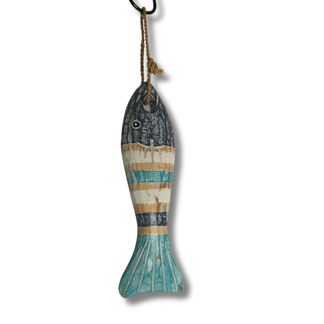 Hanging Fish Rope Wooden Fish Hanging on Rope - Azure Decor