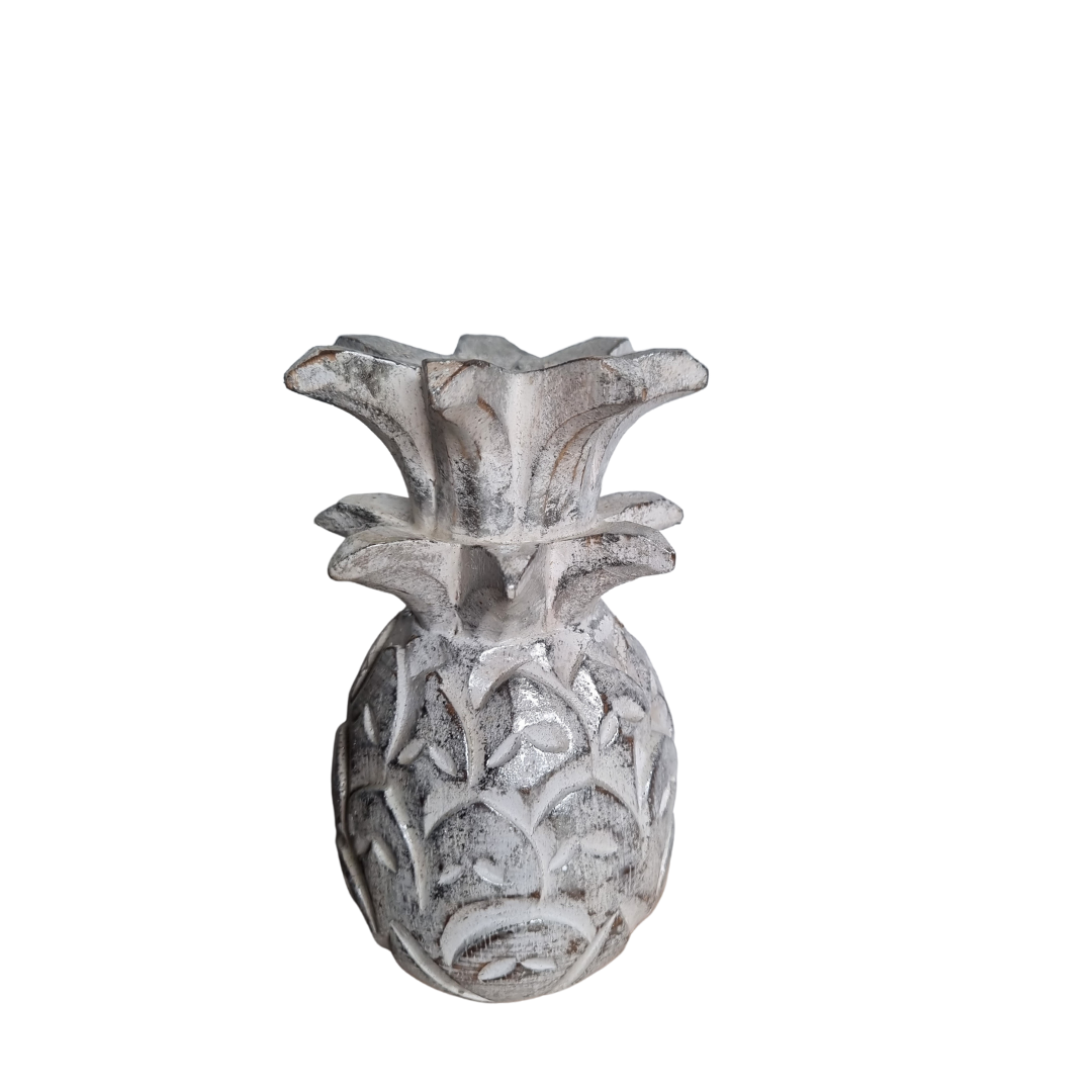 Wooden Pineapple Décor – Silver small