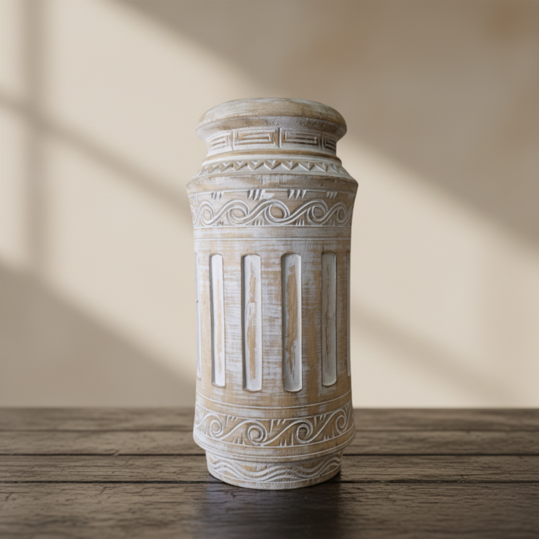 Decorative table top decor  with intricate patterns on a wooden surface