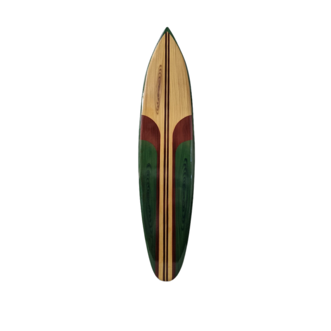 Wooden Surfboard Wall Art Green on white background
