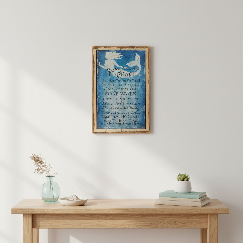 mermaid-advice-sign-styled-in-a-coastal-entryway
