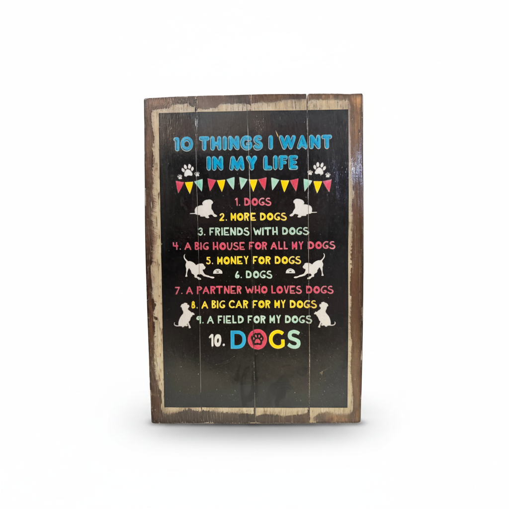 wooden sign 10 things in want in my life 