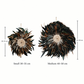 Small and medium JUJU Hat Wall Hanging shown side by side for size comparison