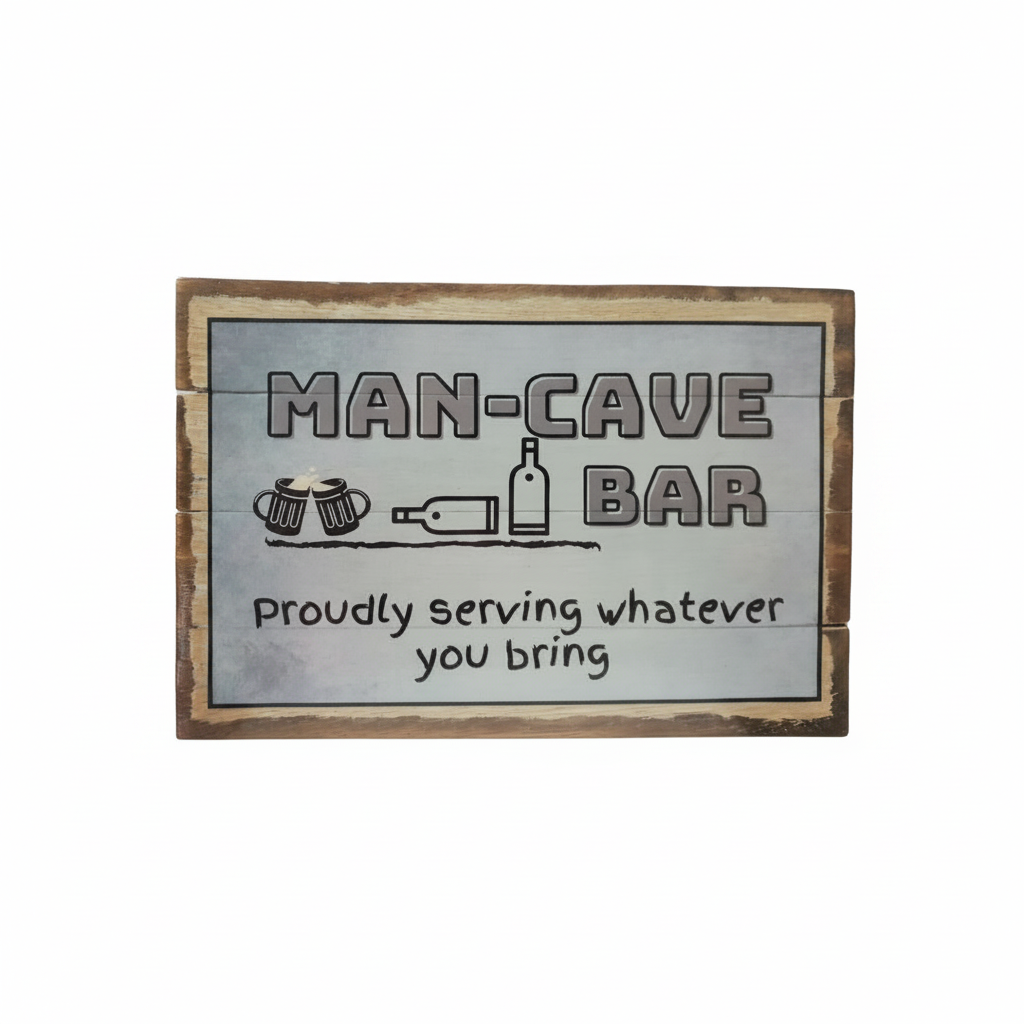 man-cave bar wooden sign on white background