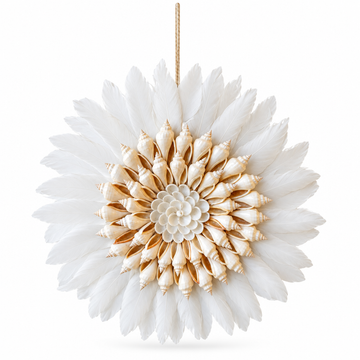 medium 30x30cm juju with cone style shells, on a white wall 