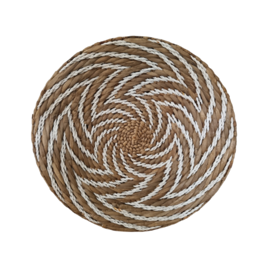 close up  on white background – brown natural fibre with white rope spiral pattern