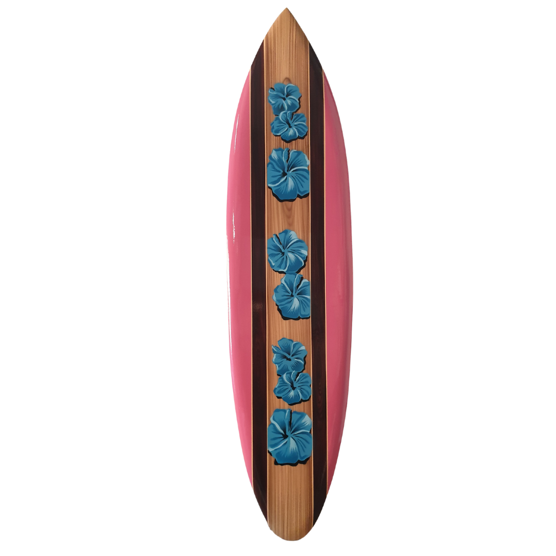 Hibiscus Flower Surf Board Art Style 4 Pink-Blue