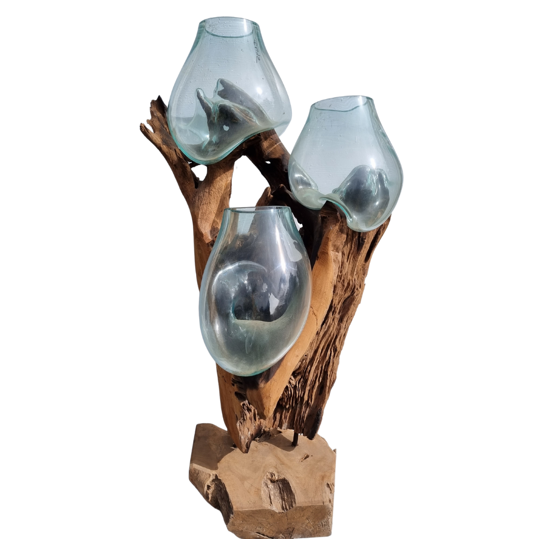 Extra Large Slump Glass Three Bowl - Azure Decor