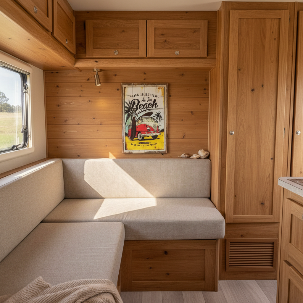 decorative kombi van wall art in a holiday camper