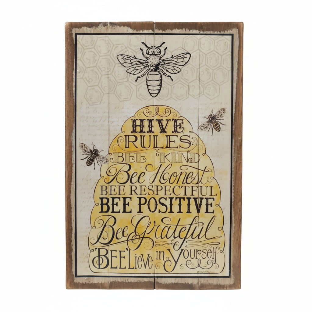 bee positive wall artwork set on a whtie background
