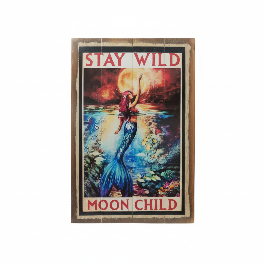 stay wild moon child wall art on a white back ground