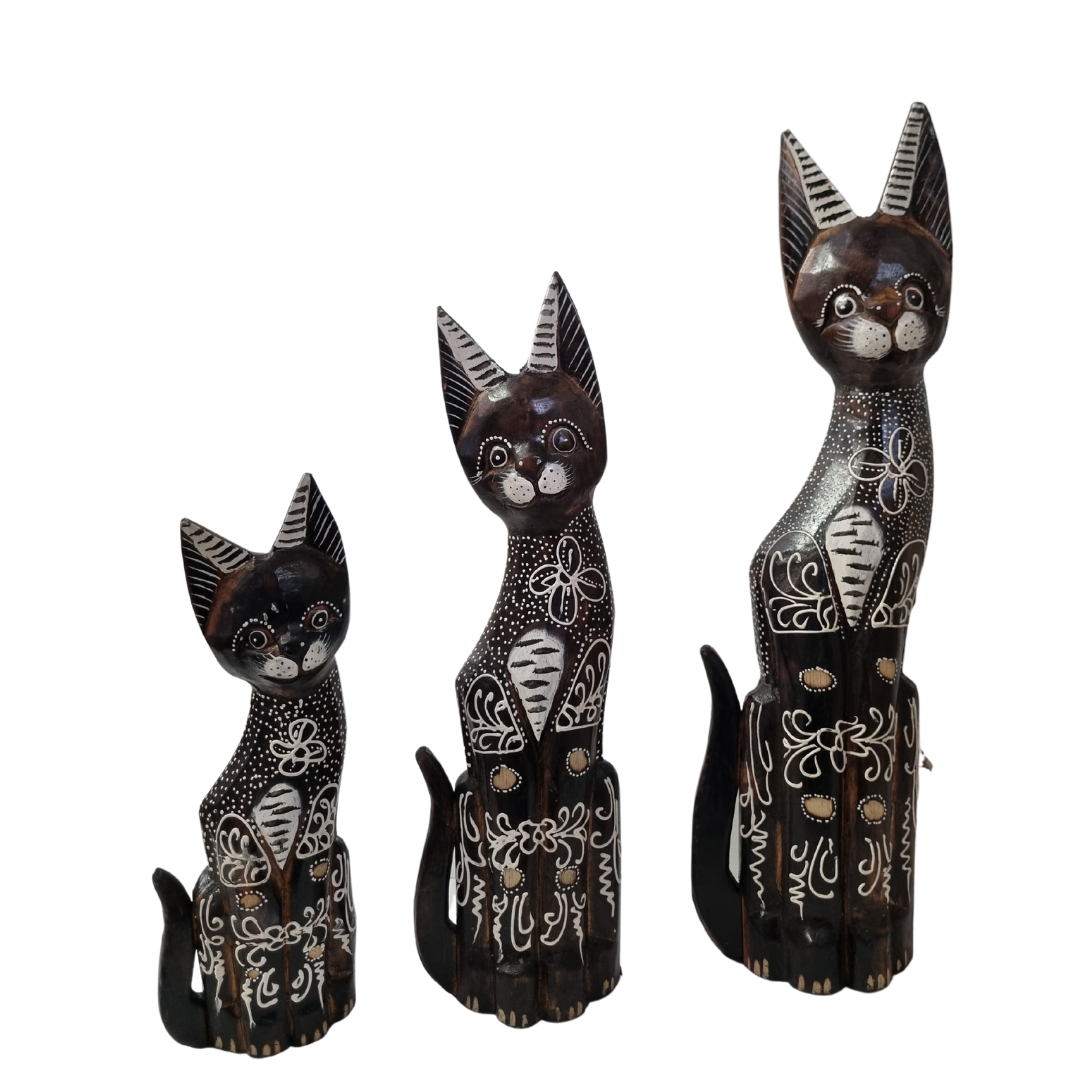 Wooden Cat Carvings Three Styles