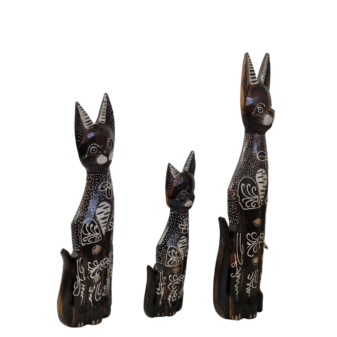 Wooden Cat Carvings Three Styles