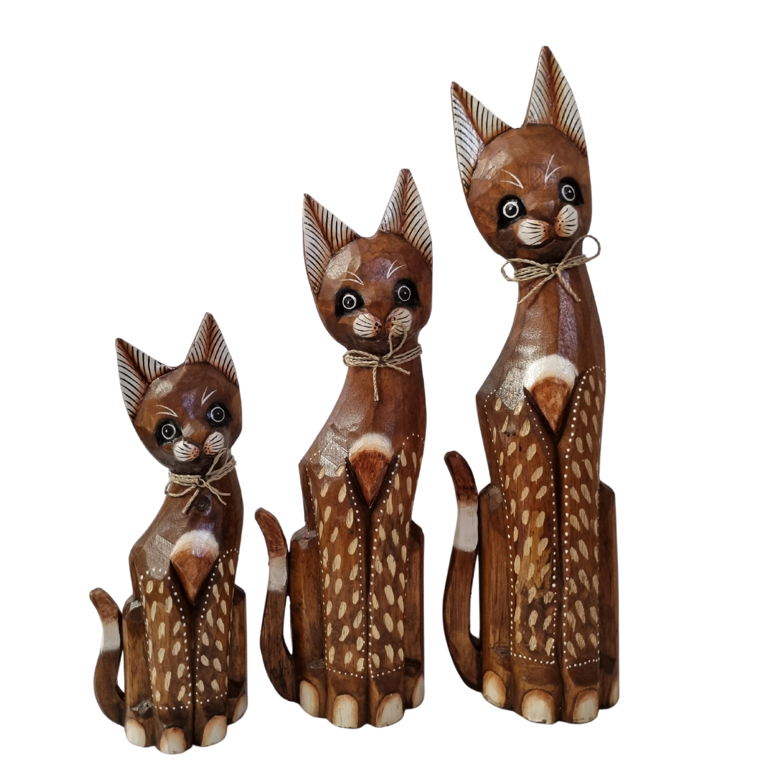 Wooden Cat Carvings Three Styles