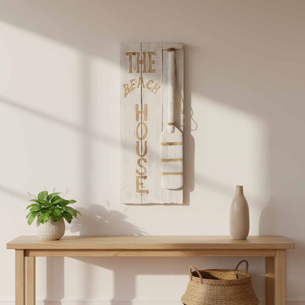  The sign features a nautical design with a small white sailboat mounted on the right side.