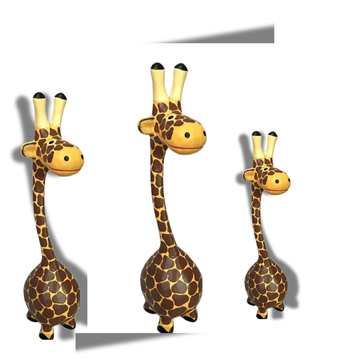 Three giraffe-shaped objects with long necks on a white background