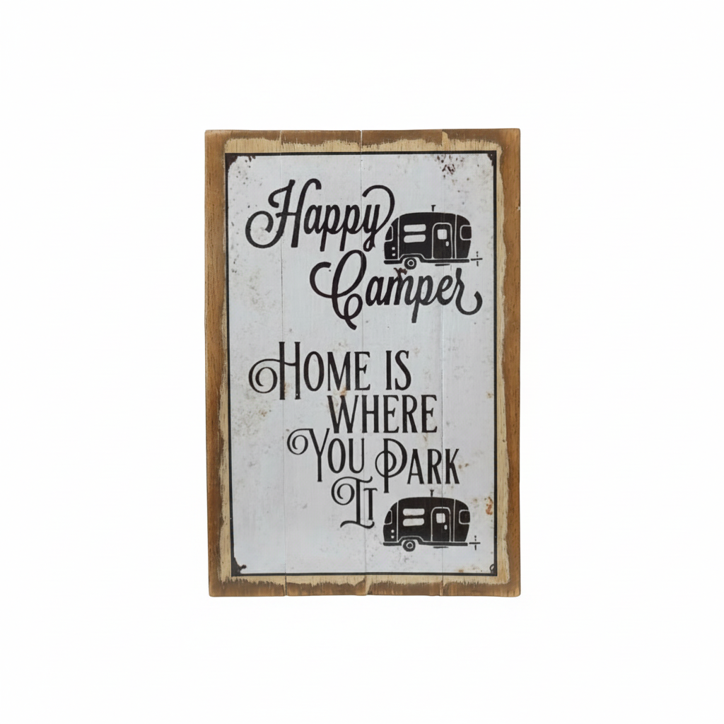 Happy camper decoratiive wall art great size 30x20cm on a white background