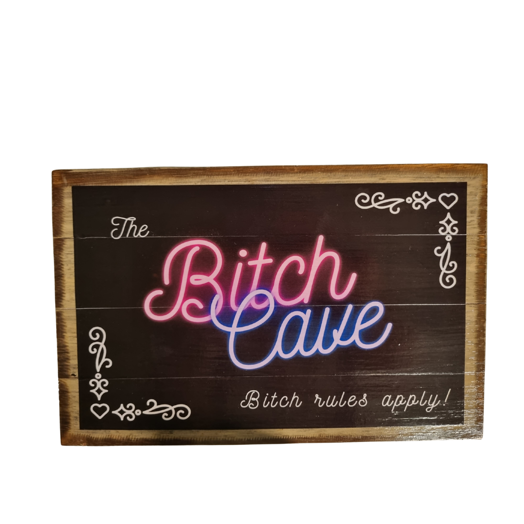 Wooden signs set on a white background B'Cave
