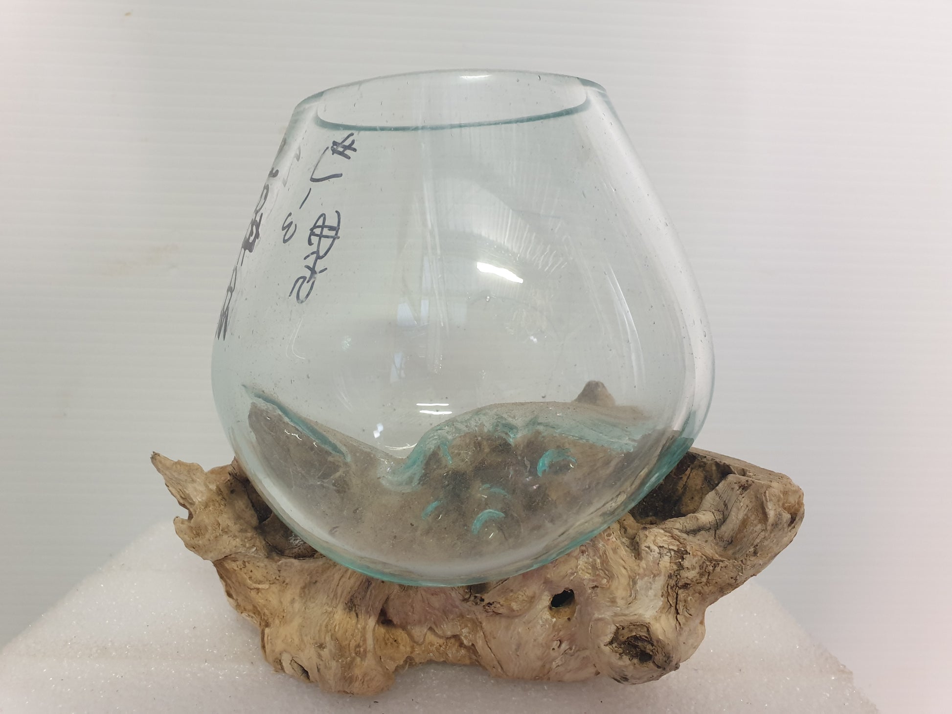 Slumped Glass on Driftwood 