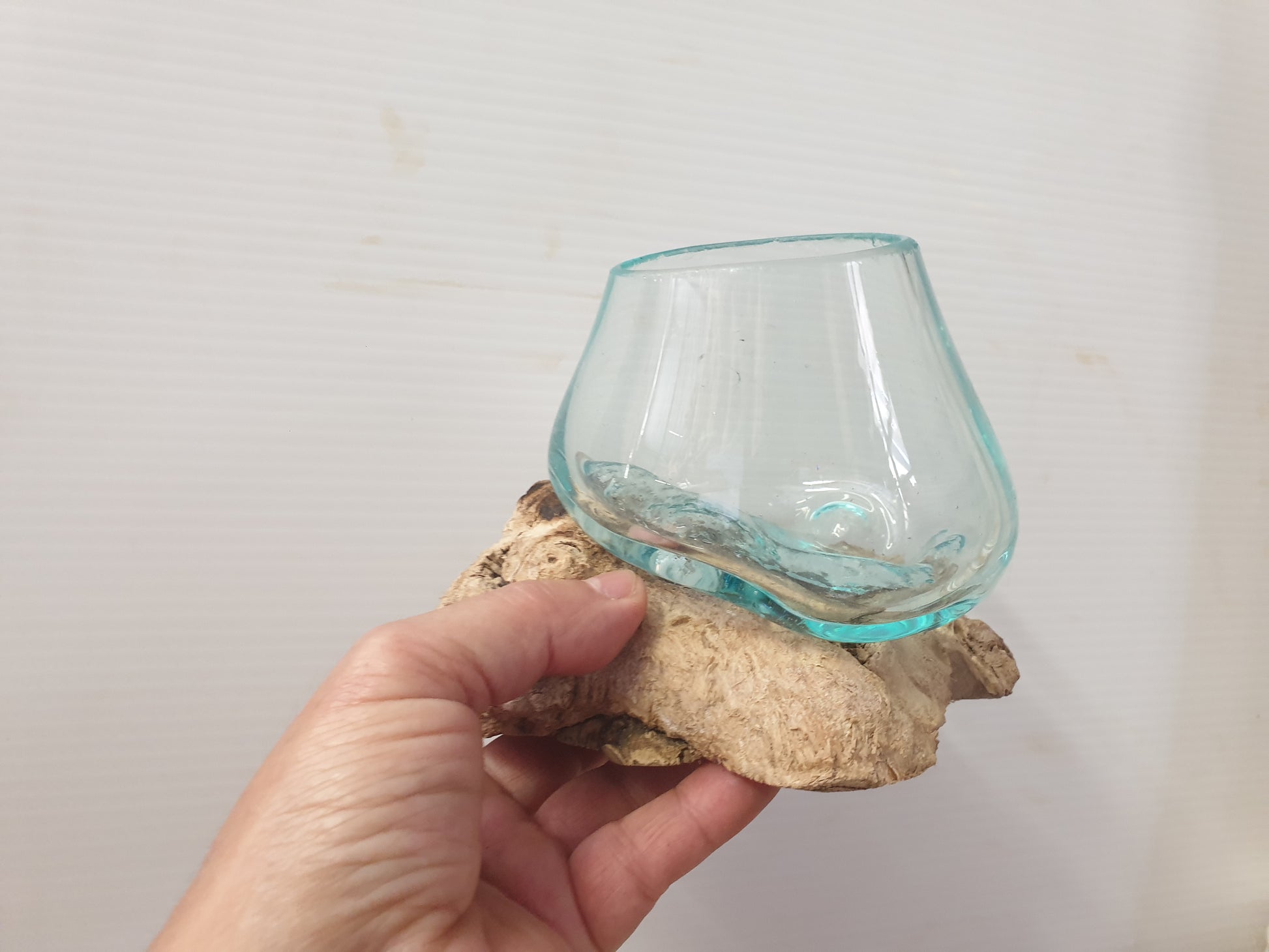 Slumped Glass on Driftwood 