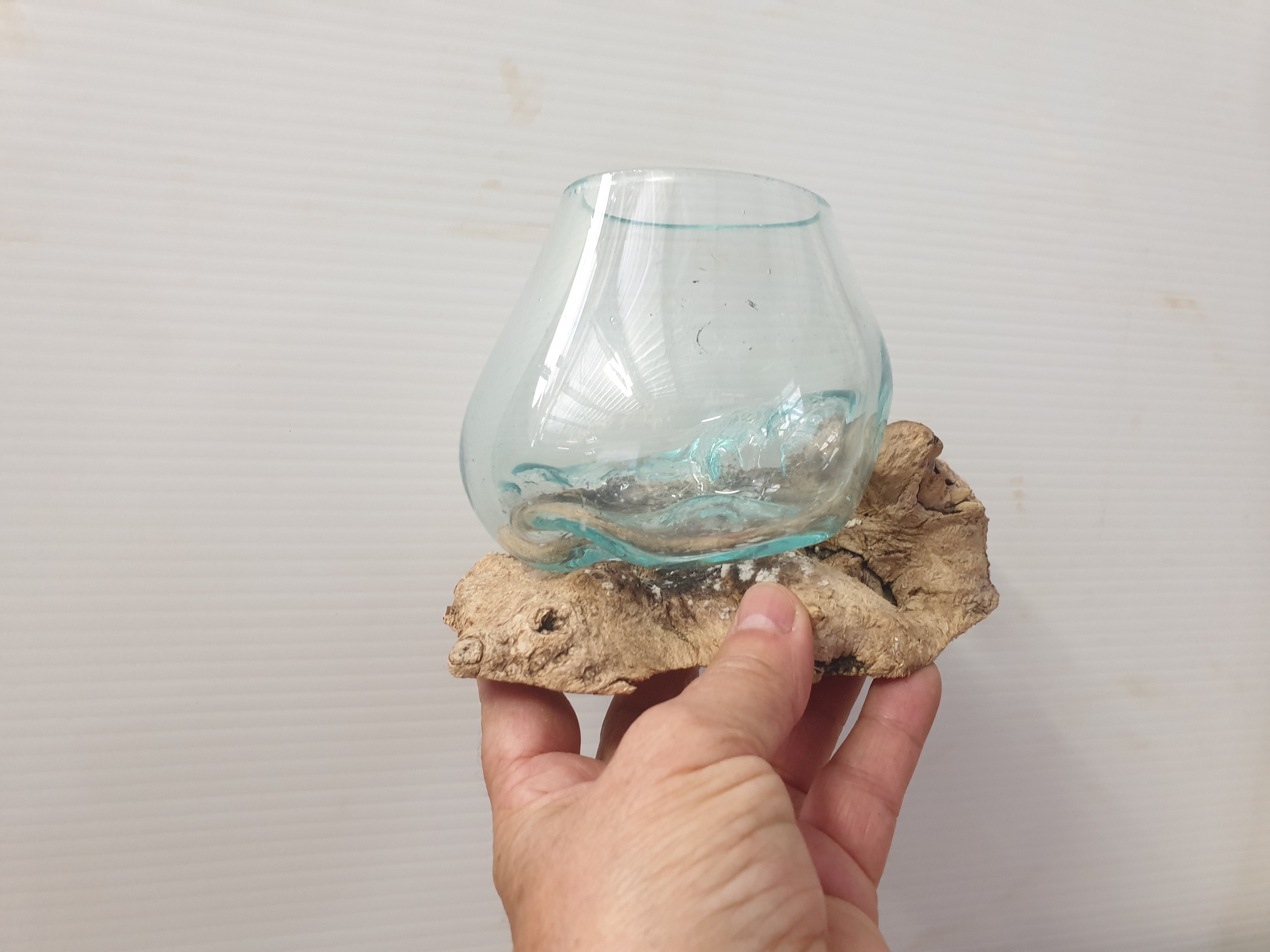 Slumped Glass on Driftwood - Unique Decor Accent - Azure Decor
