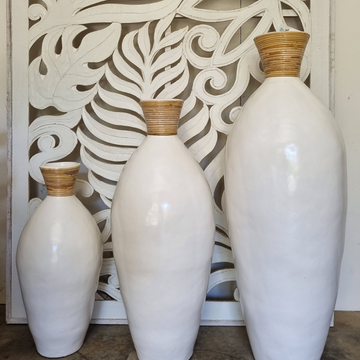Large Terracotta Vase with Rattan Accents
