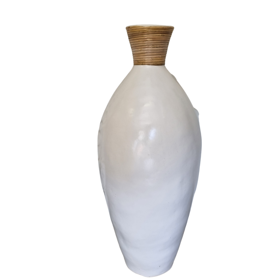 Large Terracotta Vase with Rattan Accents