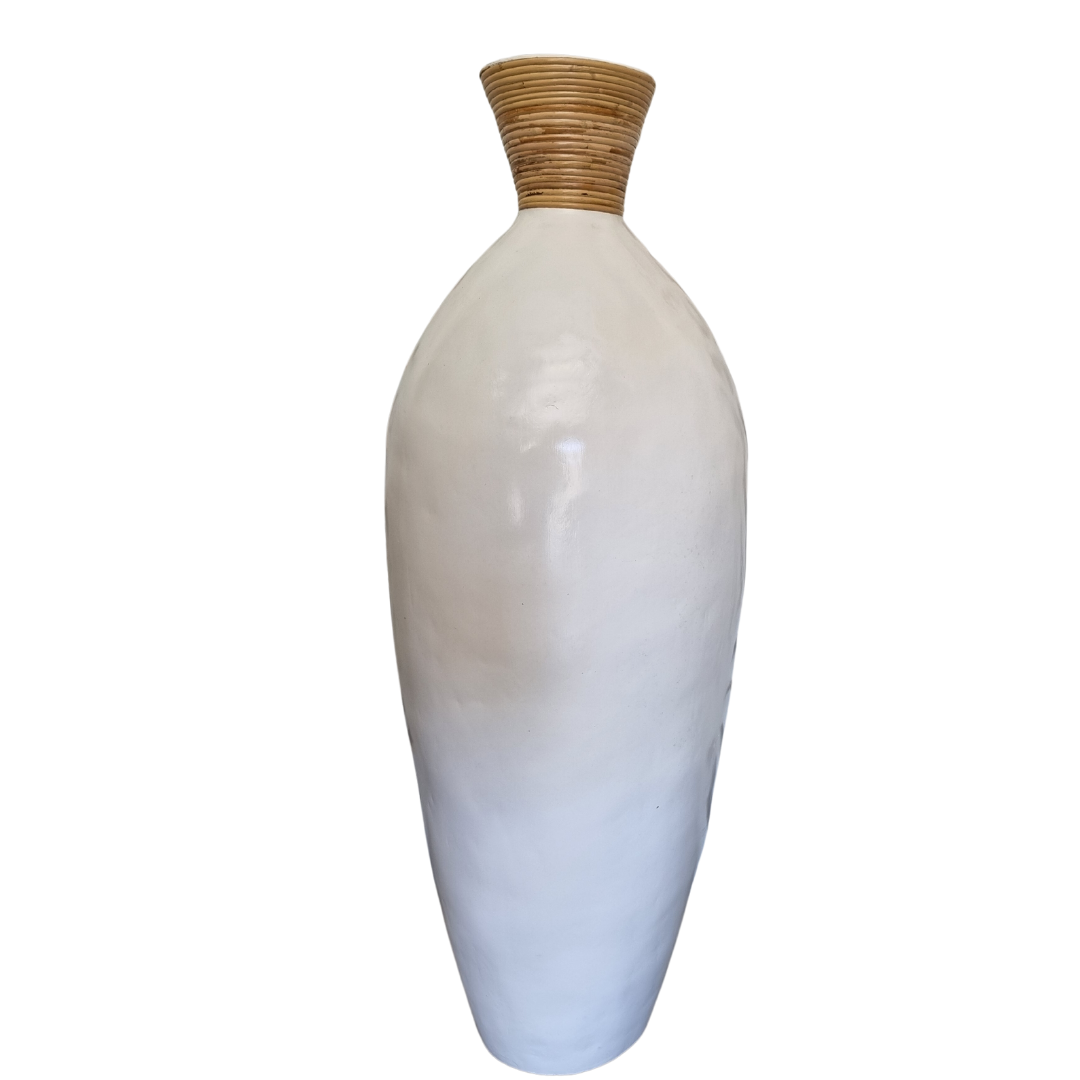 Large Terracotta Vase with Rattan Accents