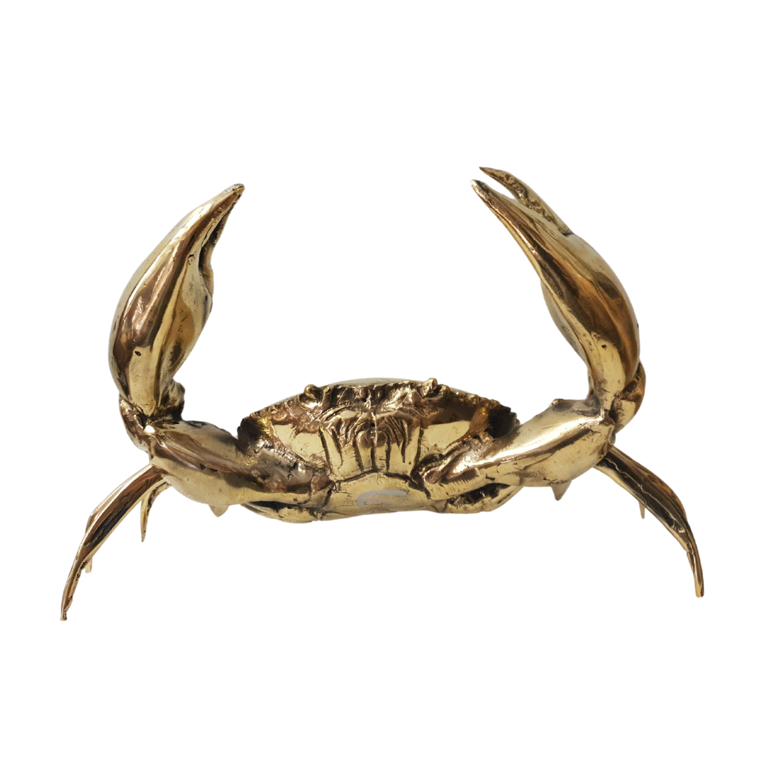 antique brass hand carved crab statue