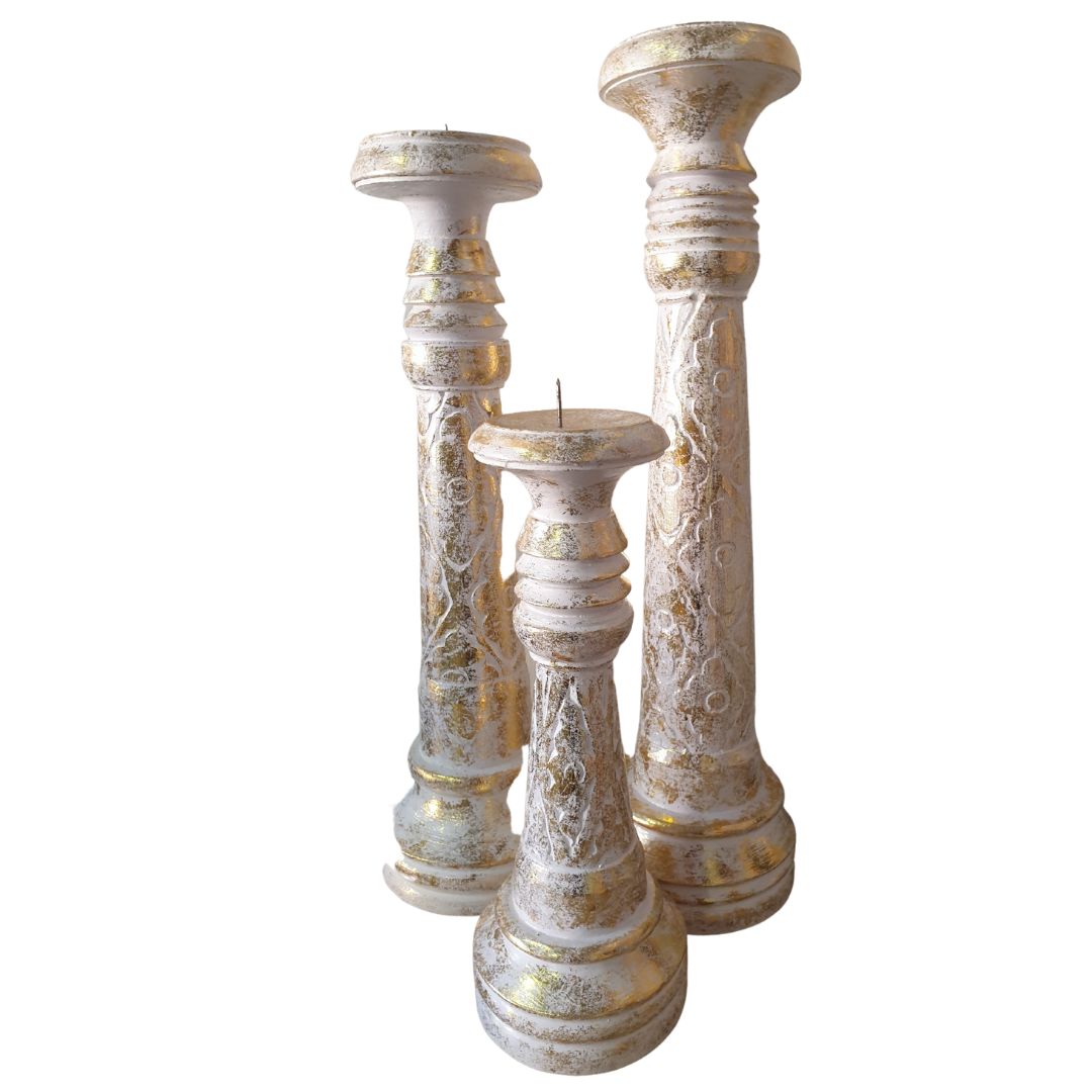 wooden gold wash candle holders a set of 3 