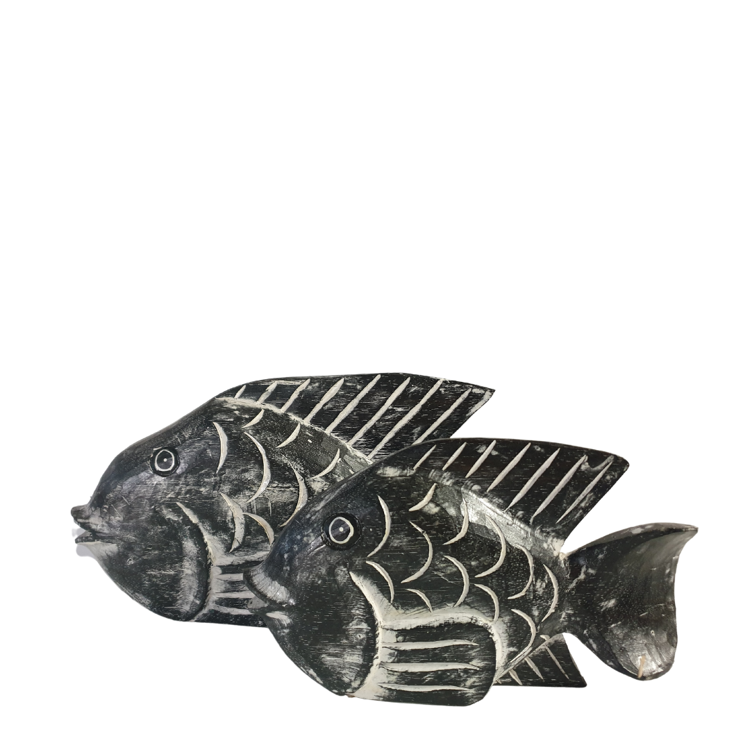 blackwash wooden carving pieces set of 2 pieces small and large designs