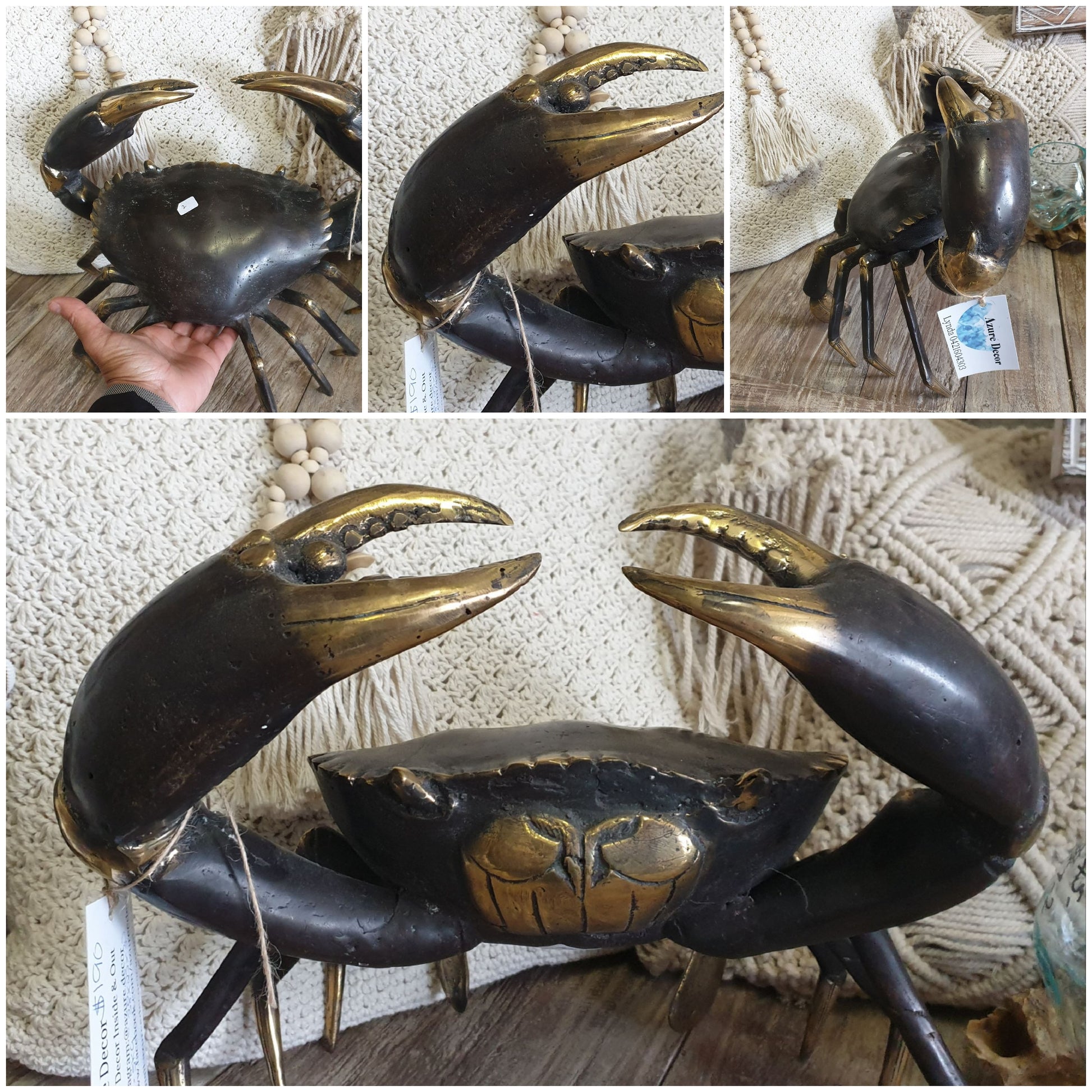antique solid bronze crab statue