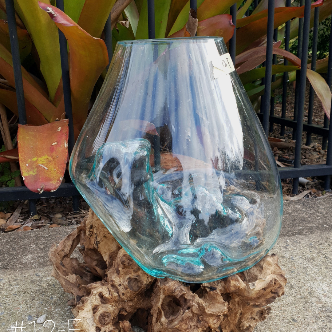Large Slumped Glass on Driftwood Bowl | Azure Decor - Azure Decor