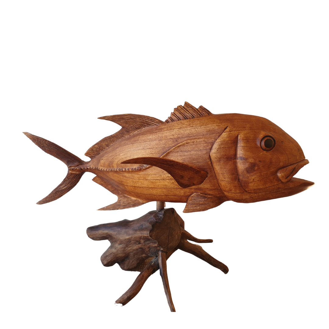 Giant Trevally Fish Wooden Carving