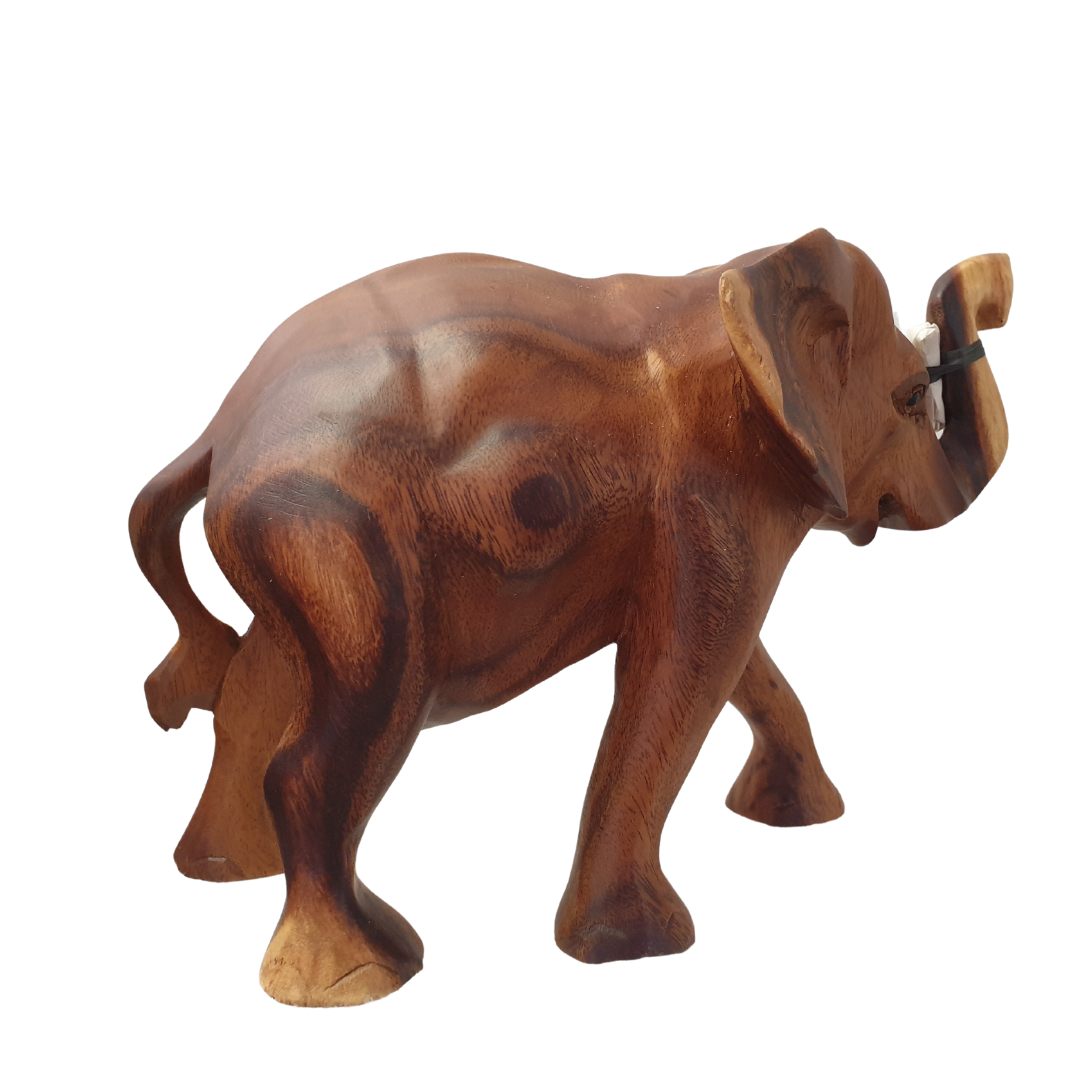 Deep dark brown grain with natural wood markings, rear three-quarter view showing the carved form, on a white background. Style 1