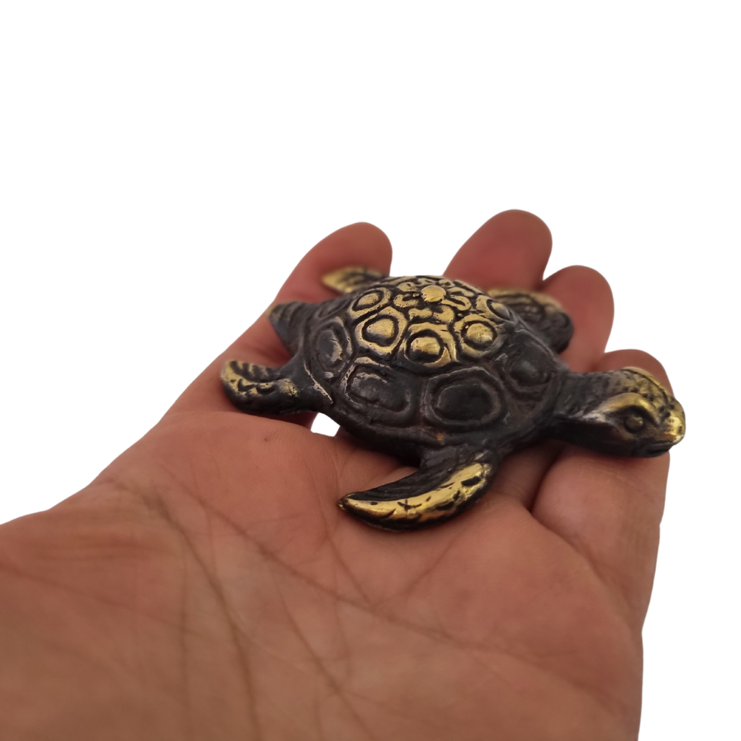 vintage brass tortoise box with hinged shell