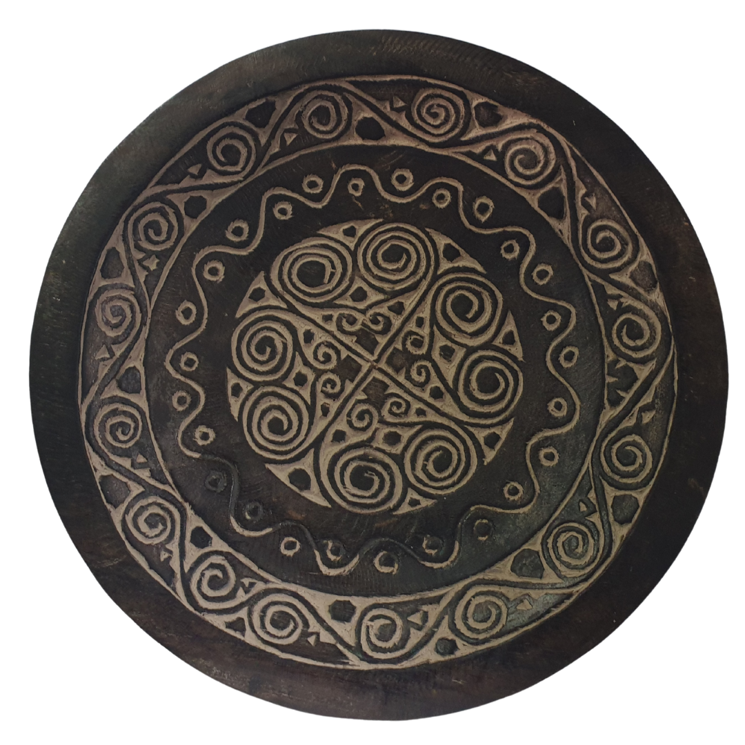 Tribal Carved Wooden Art – Handcrafted Rustic Wooden Platter