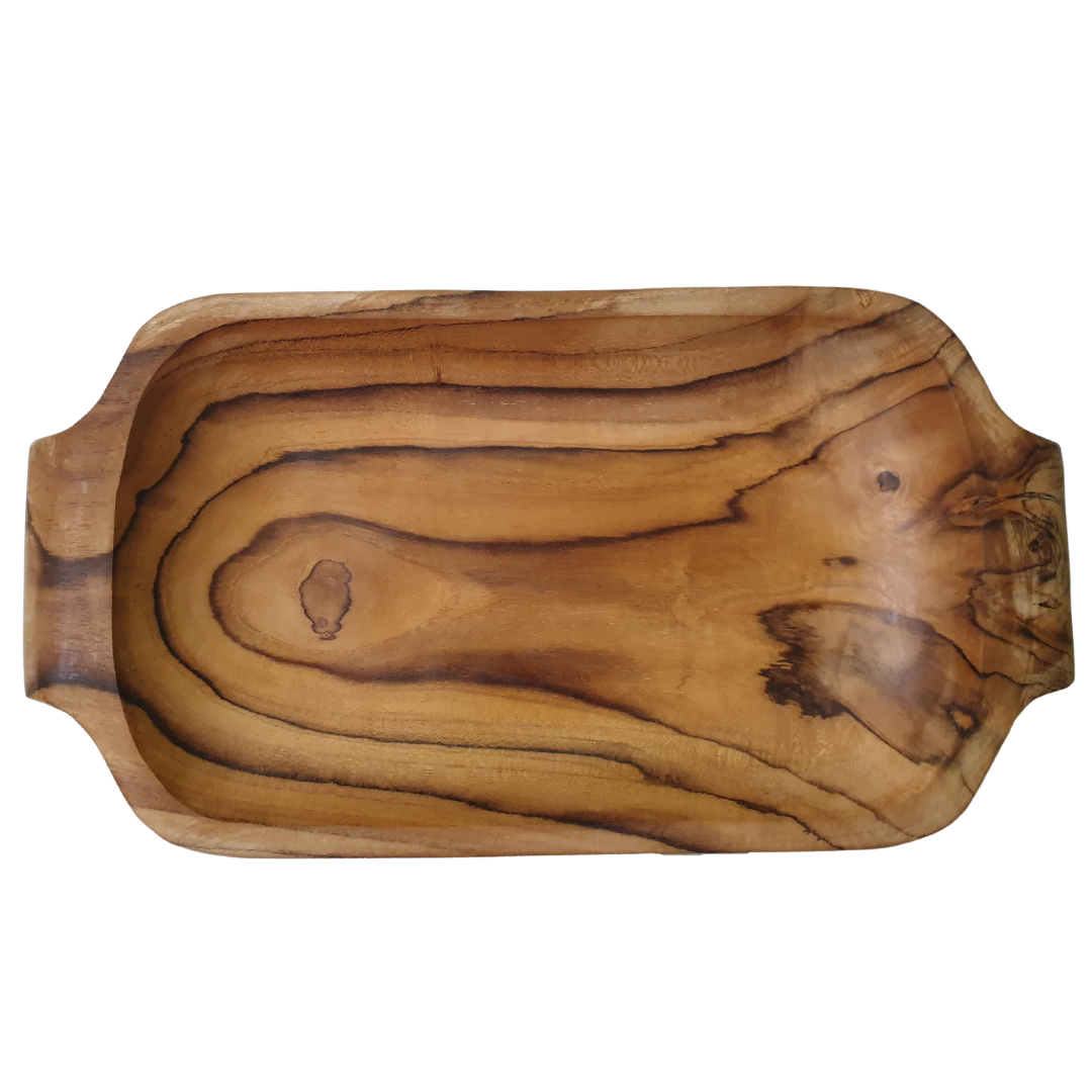 shown from the side, revealing the shallow carved depth and rounded handle ends
