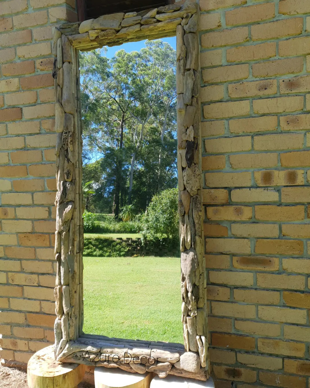 fireplace mirror wooden beach decor